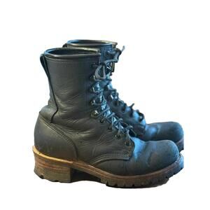 Frye Black Leather Women’s Size 8.5 Lace Up Combat Logger Heavy Worn 7753L Read